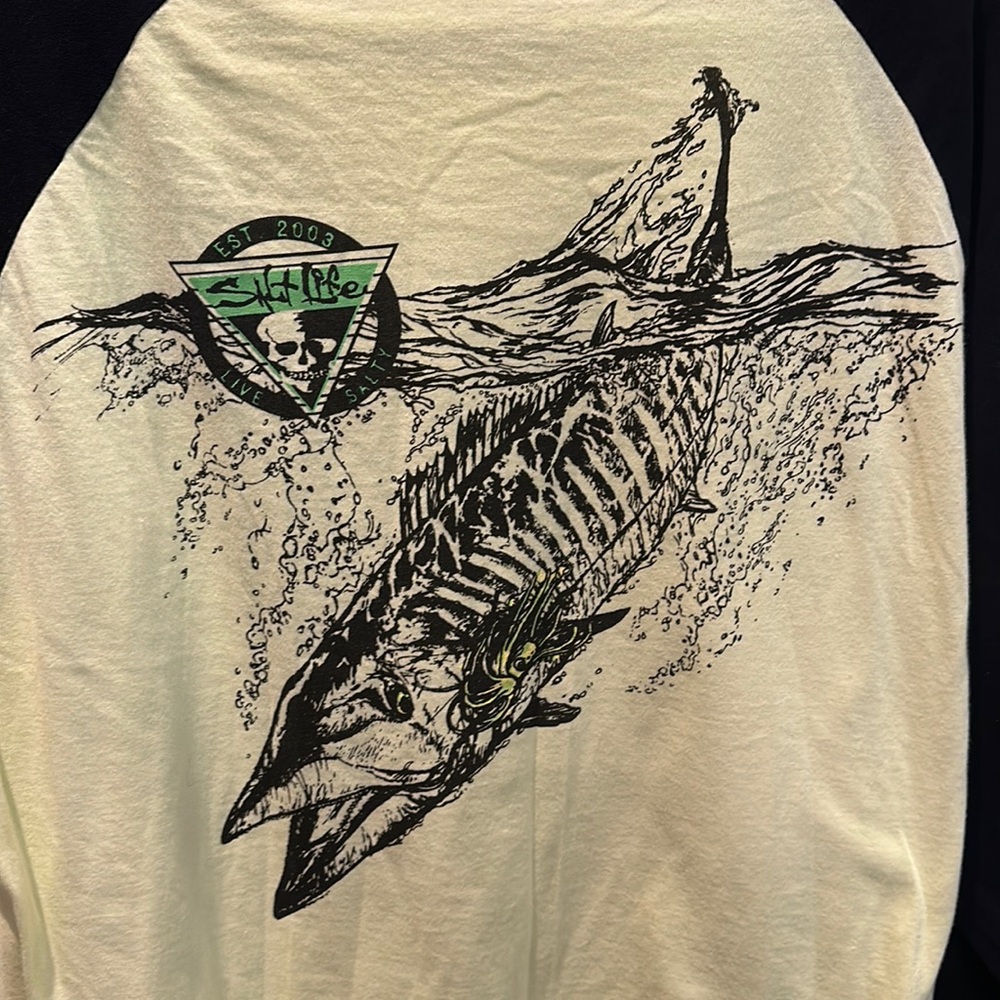 Salt Life long sleeve yellow/black T Shirt Mens large 100% cotton